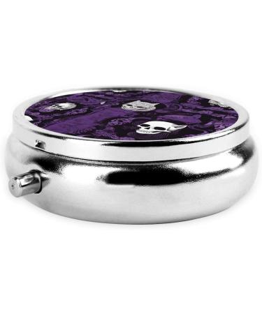 Purple Black Goth Mini Round Pill Box | 3 Compartment Portable Pill Organizer for Travel Home & Office - Buy Online on GoSupps.com