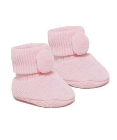 Soft Touch Newborn Baby Boys Girls Pom Pom Booties Baby Knitted Bootees Soft Cute Booties Baby Booties NB-3 Months S408 (Pink)