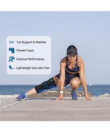 Abyon Kniebandage - Compressed Knee Support for Men & Women | Patella Gel Pads & Spring Side Stabilizers | 3XL Black & Blue | Ideal for Meniscal Tear Arthritis ACL & MCL Injuries - Buy Online on GoSupps.com