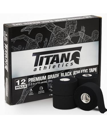 Titan Athletics 12 Pack - Premium Black Athletic Tape 1 1/2 Inch x 45 Feet - 100% Cotton with Zinc Oxide - Easy Tear Zig Zag Design - Buy Online on GoSupps.com