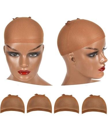 Yeslestm 4 pieces Brown Stocking Wig Caps Stretchy Nylon Wig Caps for Women Wig Cap for Lace Front Wig Wig Caps(pack of 2) Wig Caps