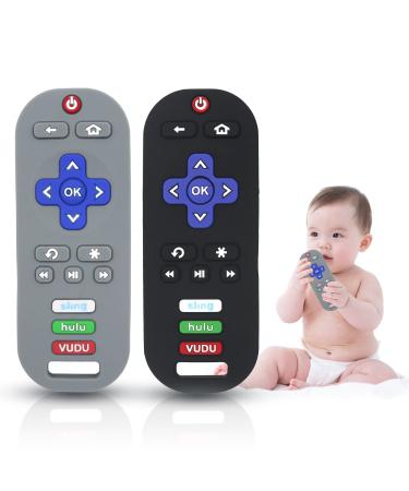 2 Pack Teething Toys for Babies 3-6-12 Months Tameler TV Remote Control Shape Silicone Baby Hand Teethers Toys Infant Chewing Toys for Sucking Needs (Black/Grey) - Buy Online on GoSupps.com
