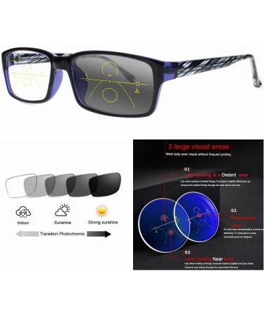 Near Far Multifocal Progressive Reading Glasses for Men - Black Blue Acetate Metal UV400 Transition Photochromic 25 Distance 150 Reading - Buy Online on GoSupps.com