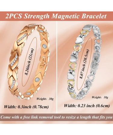 Cigmag 2PCS Lymphatic Drainage Magnetic Bracelets for Women - Ultra Strength Magnet Titanium Steel Set with Adjustable Tool and Gift Box for Mother's Day (Crystal & Love) - Buy Online on GoSupps.com