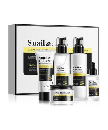 Skin Care Gifts for Women, 5 in 1 Snail Collagen Skin Care Kit, Includes Gentle Cleanser, Toner, Cream, Serum, Lotion, Long Lasting Hydration,