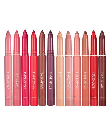 Pakivs 12 Colors Crayon Lipstick Set  Non-Fading Non-Stick Cup Matte Lipstick Pen Waterproof Long Lasting Velvet Lipstick Pencil Lip Liner (Set A + Set B)
