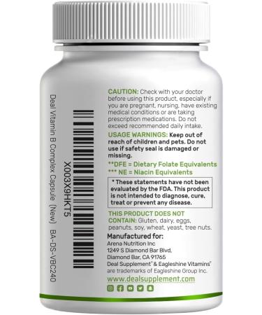 Bioactive Vitamin B Complex for Men & Women 240 Veggie Capsules - Methylated B Complex & Esterified Vitamin C High Potency & Easy Absorption Immune Energy & Metabolism Supplement Non-GMO - Buy Online on GoSupps.com