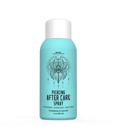 Base Labs Piercing Aftercare Spray | 4oz | Cleanses, Sterilizes & Soothes | Saline Solution for Piercings | Piercing Aftercare Healing Treatment for Ears, Nose, Body, Belly Piercings | 120ml