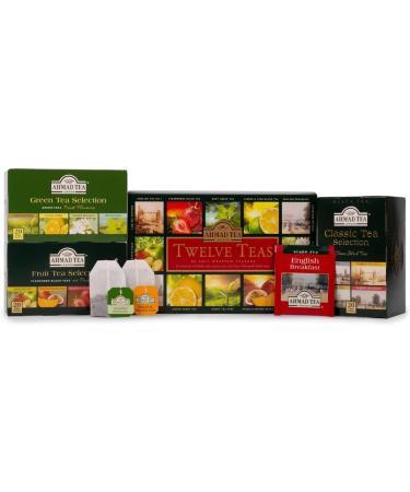 Ahmad Tea Twelve Teas - Assortiment de 12 types de th noir et de th vert aux saveurs diff rentes - 60 sachets de th emball s individuellement scell s avec ar me et avec ruban 120g de th  - Buy Online on GoSupps.com