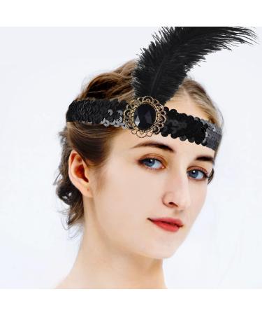 JUSTUSNX Gatsby Sequin Feather Crystal Headband 1920s Flapper Feather Headband Rhinestone Flapper Headpiece Party Supplies for Women and Girls - Buy Online on GoSupps.com