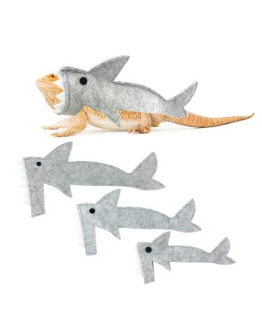 CooShou 3Pcs Bearded Dragon Shark Outfit - S M L Lizard Reptile Shark Costume in One Package Handmade Felt Bearded Dragon Harness for Chameleon Gecko Anole Iguana Amphibians