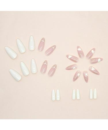 Justotry 24 Pcs Pale Orange Heart Stiletto False Nails with Nail Glue - Almond Medium Stick on Nails for Women - French Press on Nails Pattern - Fake Nails for Nail Art - Buy Online on GoSupps.com