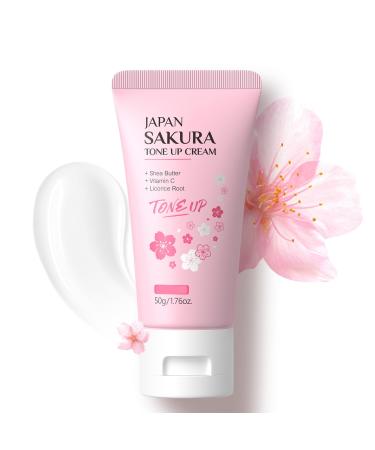 AKARY Sakura Facial Moisturizer Tone-up Cream Glow Face Moisturizer Cream Lazy Face Lotion Delicate & Shine Skin Hydrating Even Tone Lightweight Nourishing Facial Skin Instant Glow 1.76oz