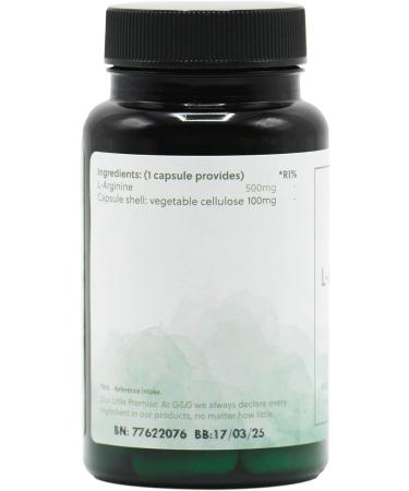 L-Arginine Capsules 500mg | Free Form Amino Acid Supplement | 60 Vegan Capsules | G&G Vitamins - Buy Online on GoSupps.com