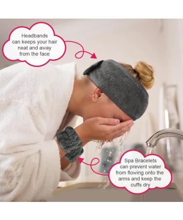 Kinhwa Cosmetics Terry Headband & SPA Bracelets Set - Hair Protection Tape with Velcro Fastener for Makeup - Washable Dark Gray (3 Pack) - Buy Online on GoSupps.com