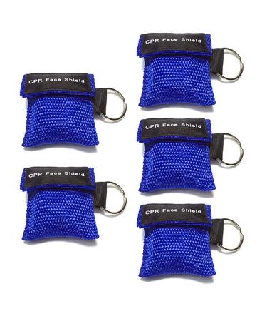 5Pcs CPR Mask Rescue Face Shields with One-Way Valve Breathing Barrier and Keychain Ring for First Aid or AED Training (Blue)