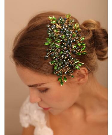 Jumwrit Rhinestone Wedding Hair Comb - Handmade Bridal Headpiece for Women - Green Wedding Hair Accessories - Buy Online on GoSupps.com