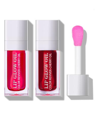HOSAILY 2pcs Hydrating Lip Glow Oil Set Pink Tinted Plumping Lip Care Gloss Balm Big Applicator Clear Transparent Toot Nourishing Non-Sticky Moisturizing Glitter Primer for Dry Lip Raspberry & Cherry Raspberry&Cherry - Buy Online on GoSupps.com
