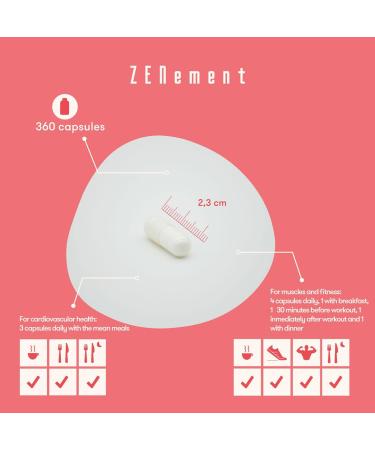 Zenement L-Arginine 2800mg (4 Capsules) 360 - 100% Pure Vasodilator for Athletic Performance | Vegan & Gluten Free - Buy Online on GoSupps.com