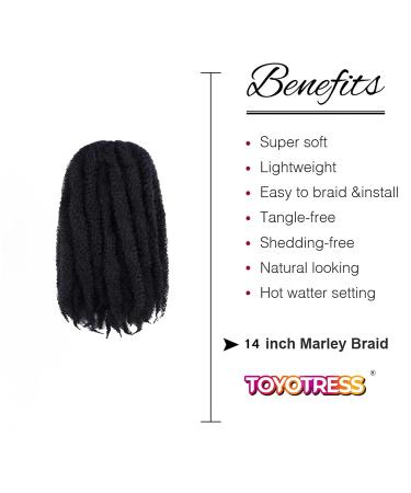 ToyoTress 14 Marley Hair Crochet Braids - 6 Pack Natural Black (1B) Afro Kinky Curly Synthetic Extensions - Buy Online on GoSupps.com