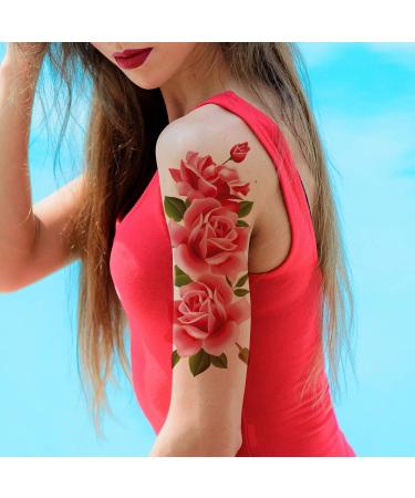 Large Rose Peony Temporary Tattoo Sleeves for Women - Waterproof Colorful Stickers for Shoulder and Arm - Buy Online on GoSupps.com