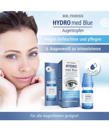 Dr. Theiss Hydro Med Blue Eye Drops | Hyaluronic Acid for Dry Eyes | Intensifies Eye Whiteness | Reduces Redness | Preservative-Free Eye Relief - Buy Online on GoSupps.com