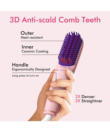 Ionic Hair Straightening Brush | Portable Hot Comb with 450M Negative Ions | Fast Heat-Up Safe Auto-Off & Dual Voltage | Perfect for Travel & Home (Pink - Buy Online on GoSupps.com
