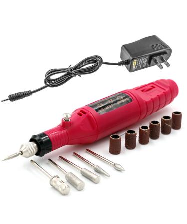 Pinkiou Portable Electric Nail Drill Set Pen Sander Polish Machine Acrylic Gel Removal Manicure Filer Kit with 6 Nail Drill Bits Pedicure Efile Rotary Carver Nail Art Tools Red