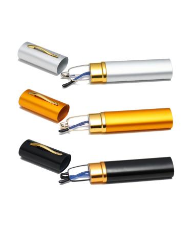 Hubeye 3 pairs metal reading glasses mini compact light spring hinge narrow classic reading aid glasses with metal etui 1.00 black/gold/silver 1.0 diopters