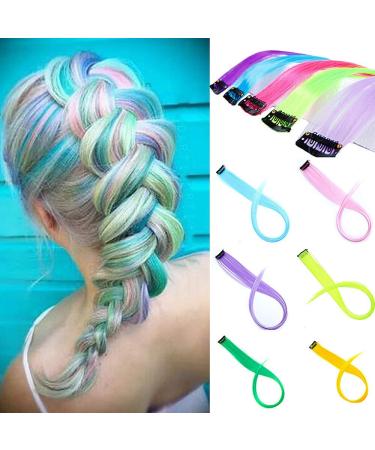 12 Pieces Colored Hair Extensions Clips - Colorful Straight Hairpieces for Girls & Women | Party Highlight Wigs - Buy Online on GoSupps.com