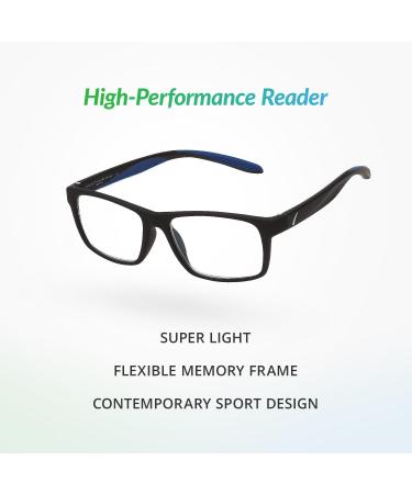 SAV Eyewear Men's Sportex AR4163 Blue Square Reading Glasses +1.5 x - Stylish & Comfortable International Shipping - Buy Online on GoSupps.com