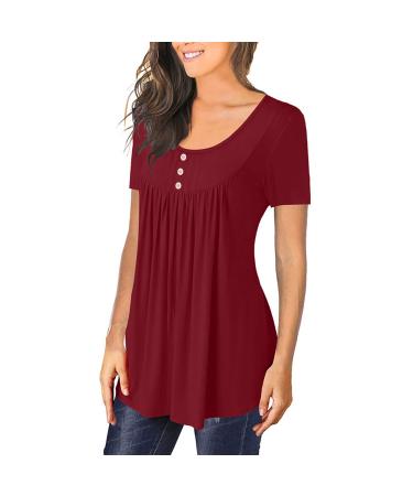 Women's Tops for Summer Floral Print Tshirts Casual Dressy Short Sleeve Blouses Plus Size Tunic to wear with Leggings B-red XX-Large