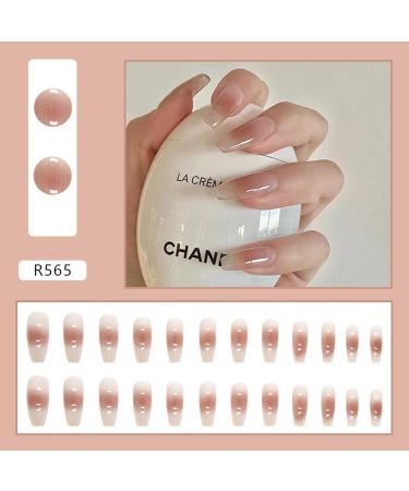 Press On False Nails | Press On Fake Nude Nails | Long Coffin Fake Nails French False Nails Press On Nails Glossy Nail Tips With Design Ballet Nail Pieces Sritob - Buy Online on GoSupps.com