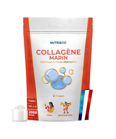 NUTRI & CO Collagene Marin Poudre Types 1 2 3 + Vitamine C Brevet Naticol & Cartydiss Peau Hydrat e Soutien Articulaire Peptides Hydrolys s 2000 DA 540g Go t Neutre 90jrs Fabriqu en France