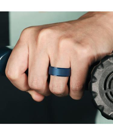 Egnaro Men's Silicone Wedding Ring Set - Inner Arc Ergonomic Design - Breathable Rubber Bands in Dark Blue, Black, Black Gray, and Dark Gray - 9mm Wide - Size 10 - Buy Online on GoSupps.com