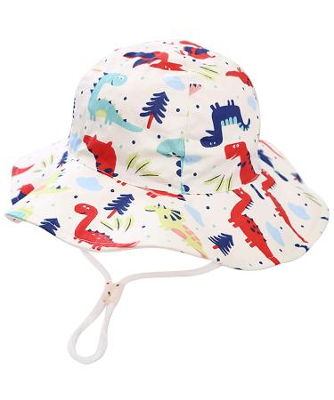 XYIYI Kids Bucket Hat Adjustable Sun Hats Breathable Beach Hat for Boys Girls 4-8 Years Beige Dinosaur