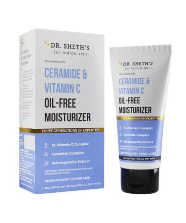 Dr. Sheth's Ceramide & Vitamin C Oil-Free Face Moisturizer | Enhances Glow & Strengthens Skin Barrier | Deeply Hydrates | Lightweight for All Skin Types | 1.76 Oz/50 g