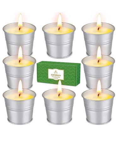 SUPERSUN 8 Citronella Candles Outdoor: 80-120 Hours Garden Citronella Candles Set Soy Wax Scented Candles for Outdoor Indoor Camping Outside Garden Silver