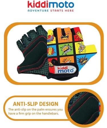 KIDDIMOTO Children's Fingerless Cycling Gloves for Boys & Girls - Bicycle Bike Gloves M (4-8y) - Fun Comic Design - Buy Online on GoSupps.com