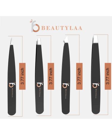 Beautylaa Professional Anti-Rust Stainless Steel Tweezers for Men and Women - Precision Sharp Tweezer Set for Eyebrows and Facial Hair with Travel Case - 4 Pack - Buy Online on GoSupps.com