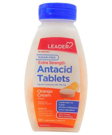 Leader Sugar-Free Extra Strength Antacid Tablets - 750mg Orange Cream Flavor 90 ct (Pack of 1)