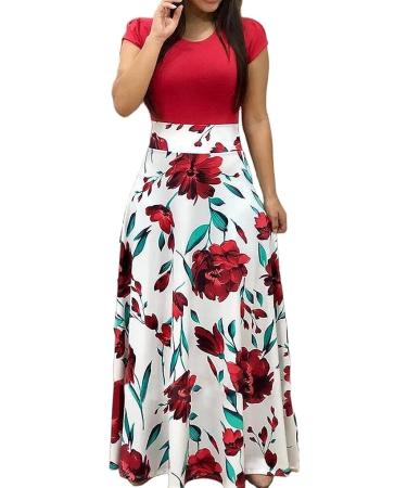 HIUARA 2023 Women's Short Sleeve Maxi Dress with Pockets - Summer Boho Casual Beach Dress - Buy Online on GoSupps.com