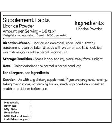 H&C Licorice Root Powder (Glycyrrhiza Glabra) 227g Pack - Natural Herbal Supplement - Buy Online on GoSupps.com