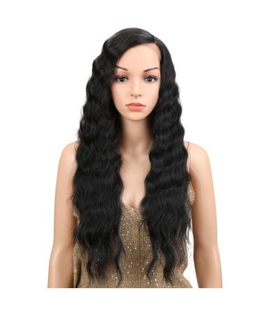 Joedir A side dark wig with long wavelengths for women synthetically manufactured wigs for daily use Black