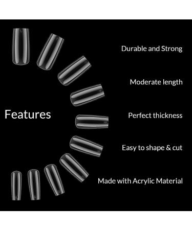 Tiphulan Clear Square Nail Tips Set - 500pcs Full Cover Acrylic False Nails with Glue | 10 Sizes Squoval Shape Nail Tips for Nail Art Salons and DIY | Gift Box Included - Buy Online on GoSupps.com