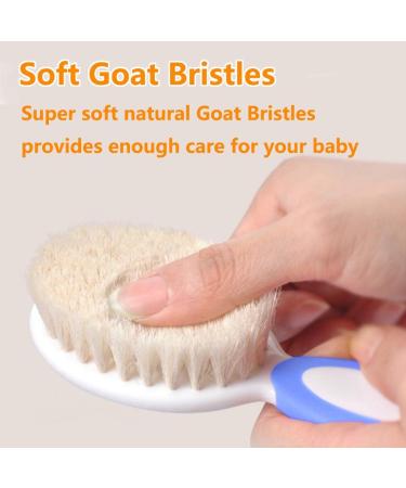 Baby Hair Brush for Newborns & Toddlers | Natural Goat Bristles | Gentle on Cradle Cap | Blue | Ideal Baby Registry Gift - Buy Online on GoSupps.com