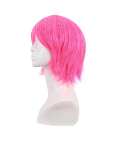 MapofBeauty Neon Pink Short Straight Fiber Wig - 12 Inch Side Bangs Cosplay Wig for Stunning Looks - Buy Online on GoSupps.com