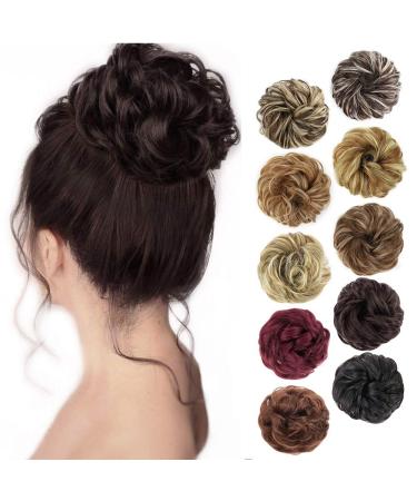 MORICA 1PCS Messy Hair Bun Hair Scrunchies Extension Curly Wavy Messy Synthetic Chignon for Women Updo Hairpiece (Dark Brown) 1-6#(Dark Brown)