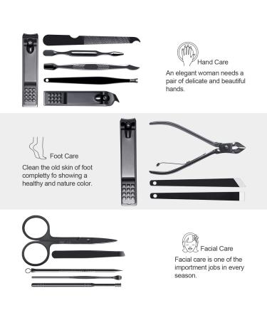 FIXBODY Manicure Pedicure Set - 15 Piece Nail Clippers Toenail Kit with Cuticle Remover in Black Leather Case - Perfect Gift for Men and Women - Buy Online on GoSupps.com
