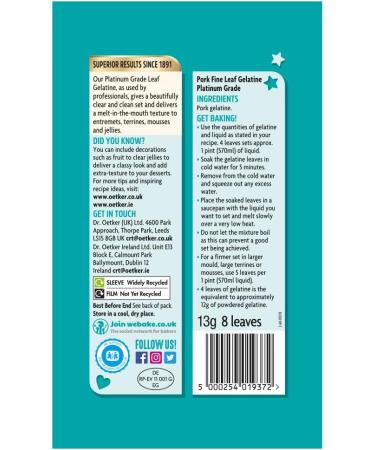 Dr. Oetker Platinum Grade Leaf Gelatine 13g - High-Quality Gelatine Sheets - Pack of 1 - Buy Online on GoSupps.com